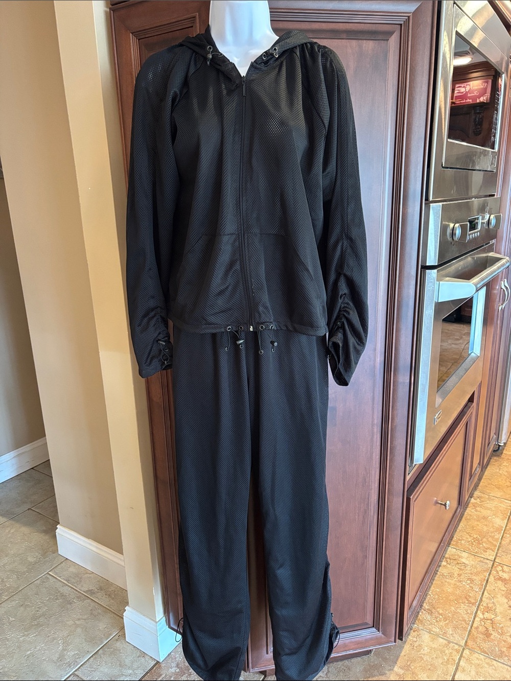 INC International Concepts Black Mesh Hooded Zip Jacket and Matching Pants